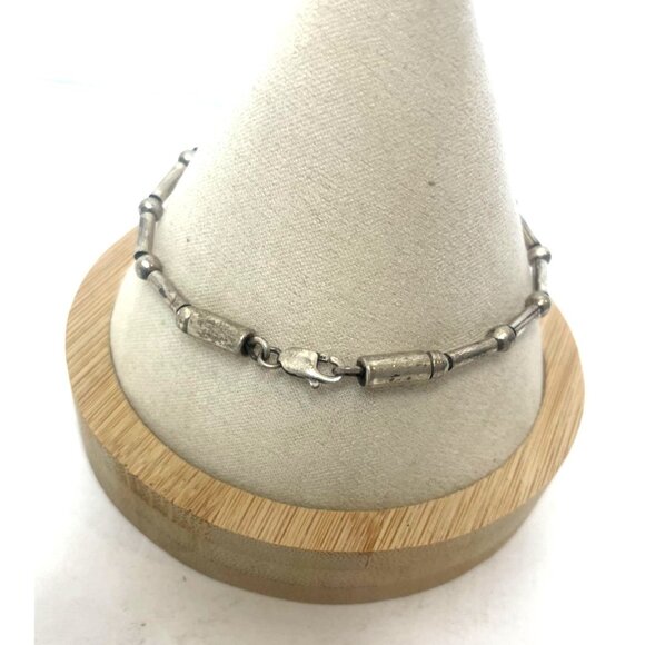 Vintage Sterling Silver Bracelet Ball Tube Beading Link Line Stacker Style 9g - Picture 7 of 8